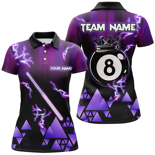 Purple Neon Light 8 Ball Pool Crown Billiard Shirt For Women Custom Team League Billiard Jerseys TDM3290