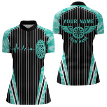 Load image into Gallery viewer, Turquoise Camo Dartboard Pulse Heartbeat Custom Women Dart Shirts, Funny Wings Cool Dart Team Jerseys TDM3618