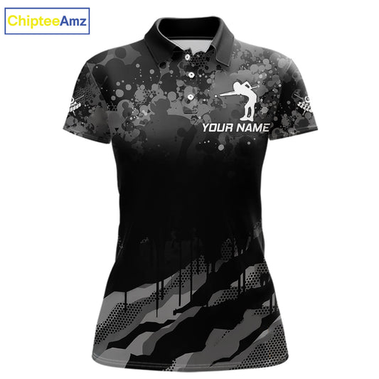 Personalized Grunge Camo Billiard Shirts For Women, Funny 8 Ball Pool Team Jersey Polo & 1/4 Zip TDM6155