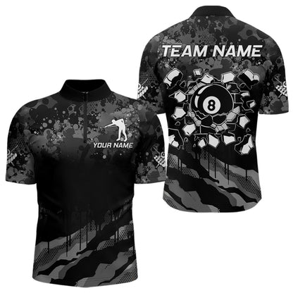 Personalized Grunge Camo Billiard Shirts For Men, Funny 8 Ball Pool Team Jersey Polo & 1/4 Zip TDM6155