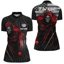 Load image into Gallery viewer, Billiard Skull Retro US Flag Women Polo &amp; Quarter-Zip Shirts Custom Billiard Jerseys |Red TDM1673