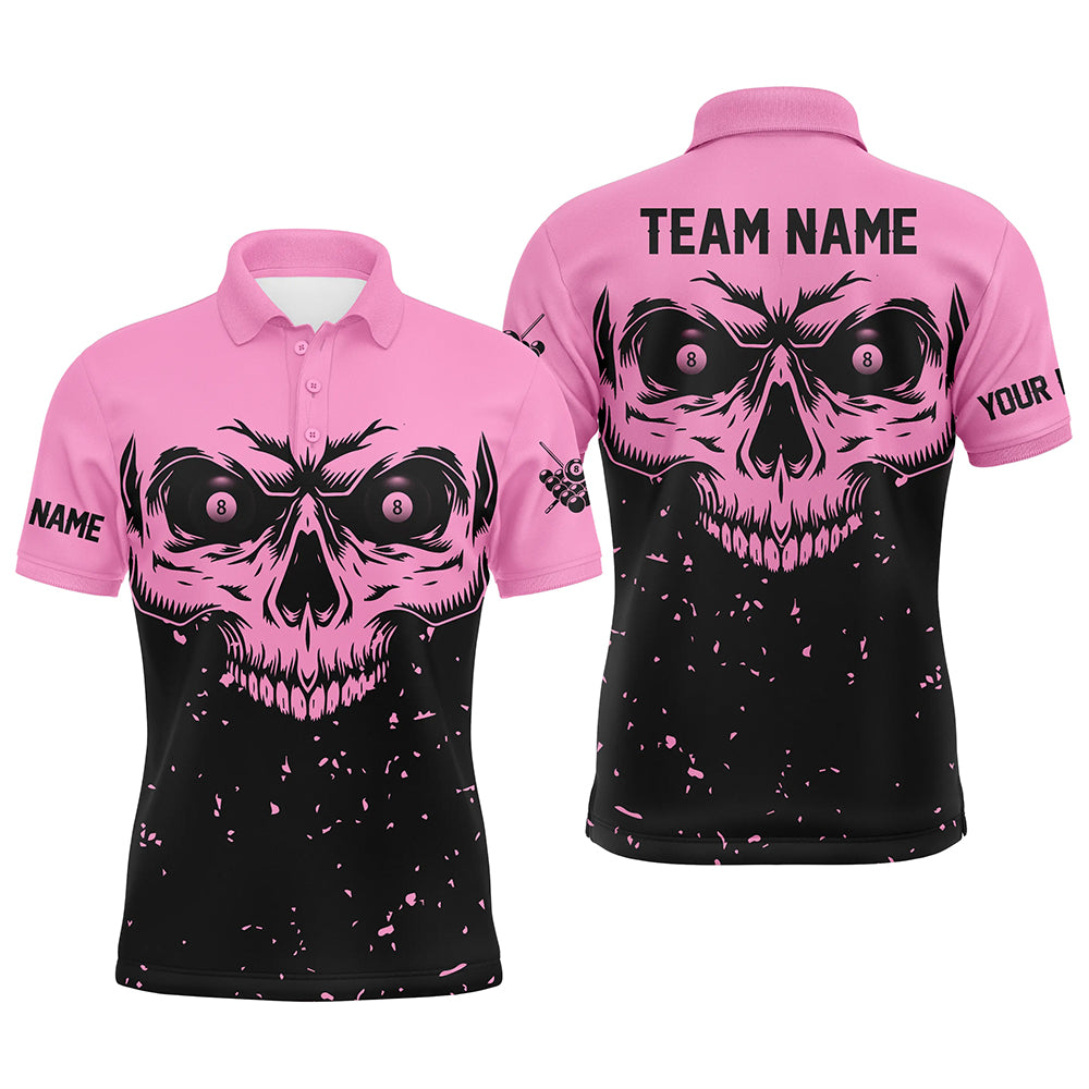 Custom Grunge Pink Black Skull Billiard Men Jerseys Shirts, 8 Ball Billiards Apparel Clothing TDM1876