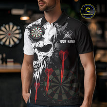 Load image into Gallery viewer, Personalized Grunge Skull Arrow Darts Shirt For Men Custom Darts Jersey Team Polo &amp; 1/4 Zip |Red TDM4247