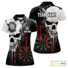 Load image into Gallery viewer, Personalized Grunge Skull Arrow Darts Shirt For Women Custom Darts Jersey Team Polo &amp; 1/4 Zip |Red TDM4247