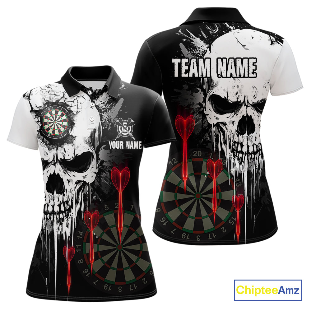 Personalized Grunge Skull Arrow Darts Shirt For Women Custom Darts Jersey Team Polo & 1/4 Zip |Red TDM4247