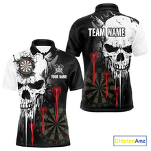 Load image into Gallery viewer, Personalized Grunge Skull Arrow Darts Shirt For Men Custom Darts Jersey Team Polo &amp; 1/4 Zip |Red TDM4247