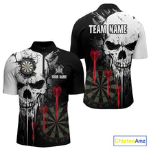 Load image into Gallery viewer, Personalized Grunge Skull Arrow Darts Shirt For Men Custom Darts Jersey Team Polo &amp; 1/4 Zip |Red TDM4247