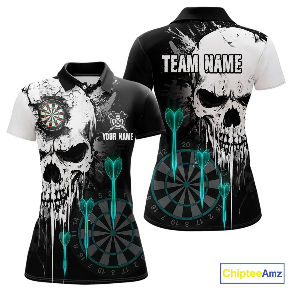 Personalized Grunge Skull Arrow Darts Shirt For Women, Darts Jersey Team Polo & 1/4 Zip |Turquoise TDM4248