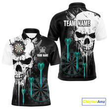 Load image into Gallery viewer, Personalized Grunge Skull Arrow Darts Shirt For Men, Darts Jersey Team Polo &amp; 1/4 Zip |Turquoise TDM4248