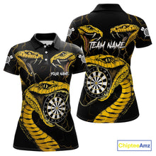 Load image into Gallery viewer, Personalized Black Yellow Cobra Snake Darts Shirt For Women, Darts Team Jerseys Polo &amp; 1/4 Zip TDM4249