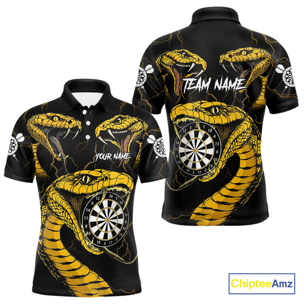 Personalized Black Yellow Cobra Snake Darts Shirt For Men, Darts Team Jerseys Polo & 1/4 Zip TDM4249