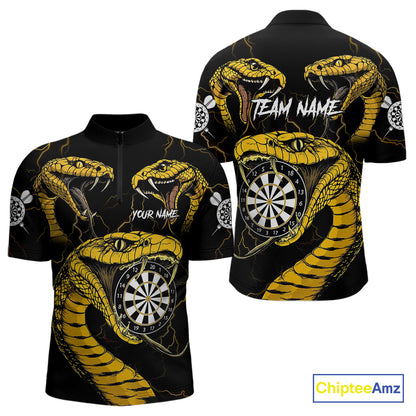 Personalized Black Yellow Cobra Snake Darts Shirt For Men, Darts Team Jerseys Polo & 1/4 Zip TDM4249