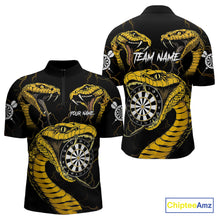 Load image into Gallery viewer, Personalized Black Yellow Cobra Snake Darts Shirt For Men, Darts Team Jerseys Polo &amp; 1/4 Zip TDM4249
