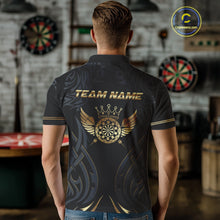 Load image into Gallery viewer, Black And Gold Dartboard Crown Wings Custom Darts Shirt For Men, Darts Team Jerseys Polo &amp; 1/4 Zip TDM4420