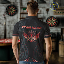 Load image into Gallery viewer, Black And Red Dartboard Crown Wings Custom Darts Shirt For Men, Darts Team Jerseys Polo &amp; 1/4 Zip TDM4421