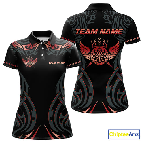 Black And Red Dartboard Crown Wings Custom Darts Shirt For Women, Darts Team Jerseys Polo & 1/4 Zip TDM4421