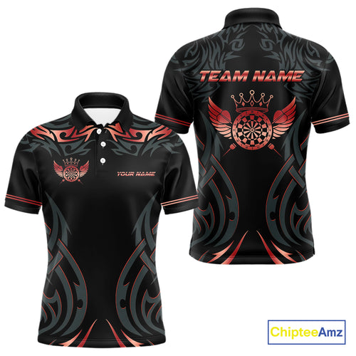 Black And Red Dartboard Crown Wings Custom Darts Shirt For Men, Darts Team Jerseys Polo & 1/4 Zip TDM4421