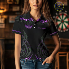 Load image into Gallery viewer, Black And Purple Dartboard Crown Wings Custom Darts Shirt For Women, Dart Team Jersey Polo &amp; 1/4 Zip TDM4422