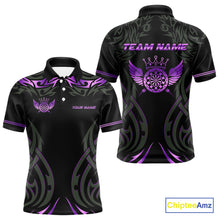 Load image into Gallery viewer, Black And Purple Dartboard Crown Wings Custom Darts Shirt For Men, Dart Team Jersey Polo &amp; 1/4 Zip TDM4422