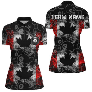 Canada Flag Smoke 8 Ball Pattern Custom Black Women Billiard Shirts Patriotic Canadian Pool Jerseys TDM2572