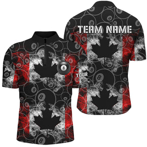 Canada Flag Smoke 8 Ball Pattern Custom Black Men Billiard Shirts Patriotic Canadian Pool Jerseys TDM2572