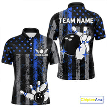 Load image into Gallery viewer, Blue Grunge American Flag Patriotic Bowling Shirt For Men Custom Bowling Team Jersey Polo, 1/4 Zip TDM4851