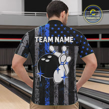 Load image into Gallery viewer, Blue Grunge American Flag Patriotic Bowling Shirt For Men Custom Bowling Team Jersey Polo, 1/4 Zip TDM4851