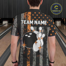 Load image into Gallery viewer, Orange Grunge American Flag Patriotic Bowling Shirts For Men Custom Bowling Team Jerseys TDM4852