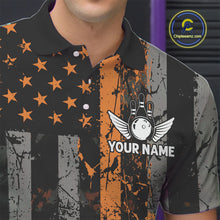 Load image into Gallery viewer, Orange Grunge American Flag Patriotic Bowling Shirts For Men Custom Bowling Team Jerseys TDM4852