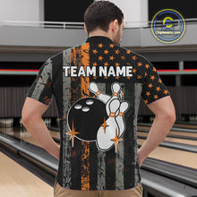 Load image into Gallery viewer, Orange Grunge American Flag Patriotic Bowling Shirts For Men Custom Bowling Team Jerseys TDM4852