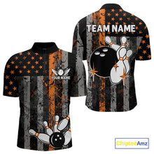 Load image into Gallery viewer, Orange Grunge American Flag Patriotic Bowling Shirts For Men Custom Bowling Team Jerseys TDM4852