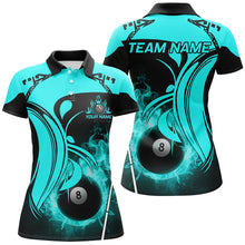 Load image into Gallery viewer, Personalized Turquoise 8 Ball Pool Fire Burned Billiard Shirts For Women Billiard League Team Jerseys TDM2826