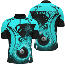 Load image into Gallery viewer, Personalized Turquoise 8 Ball Pool Fire Burned Billiard Shirts For Men Billiard League Team Jerseys TDM2826