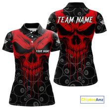 Load image into Gallery viewer, Personalized Skull 8 Ball Billiard Shirt For Women Custom Pool Team Jersey Polo &amp; 1/4 Zip |Red TDM5069
