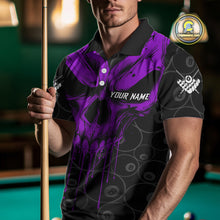 Load image into Gallery viewer, Personalized Skull 8 Ball Billiard Shirt For Men Custom Pool Team Jersey Polo &amp; 1/4 Zip |Purple TDM5070