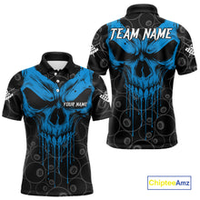 Load image into Gallery viewer, Personalized Skull 8 Ball Billiard Shirt For Men Custom Pool Team Jersey Polo &amp; 1/4 Zip |Blue TDM5071