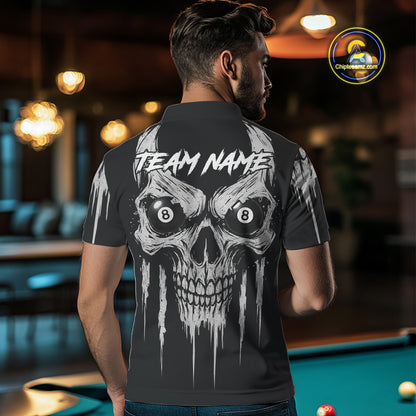 White Black Grunge Skull Billiard Jersey For Women Custom 8 Ball Pool Billiard Shirt Polo & 1/4 Zip TDM5073