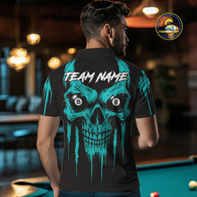 Load image into Gallery viewer, Turquoise Grunge Skull Billiard Jersey For Men Custom 8 Ball Pool Billiard Shirt Polo &amp; 1/4 Zip TDM5074