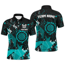 Load image into Gallery viewer, Personalized Grunge Turquoise Darts Polo &amp; Quarter Zip Custom Dart Shirts For Men Dart Jerseys TDM3297