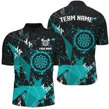 Load image into Gallery viewer, Personalized Grunge Turquoise Darts Polo &amp; Quarter Zip Custom Dart Shirts For Men Dart Jerseys TDM3297