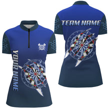 Load image into Gallery viewer, Personalized Blue Darts Tournament Polo &amp; Quarter Zip Custom Dart Shirt For Women Dart Team Jerseys TDM3301