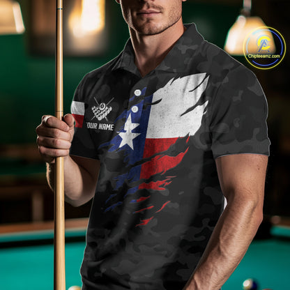 Personalized Texas American Flag Camo Billiard Shirt For Men Custom Patriotic Pool Team Jersey TDM5542