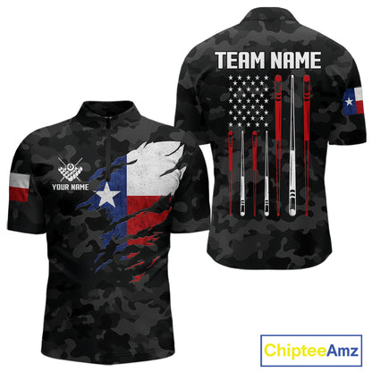 Personalized Texas American Flag Camo Billiard Shirt For Men Custom Patriotic Pool Team Jersey TDM5542