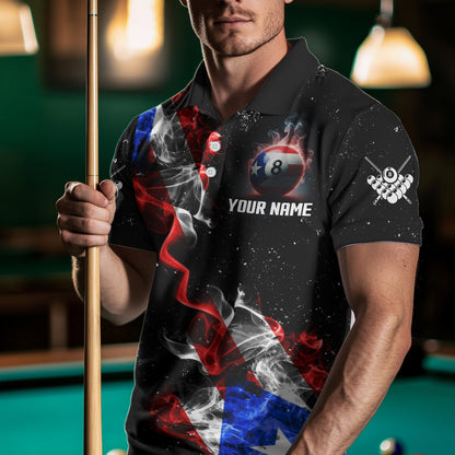 Personalize Puerto Rico Flag Smoke Billiard Shirt For Men Custom Patriotic 8 Ball Pool Team Jersey TDM0976