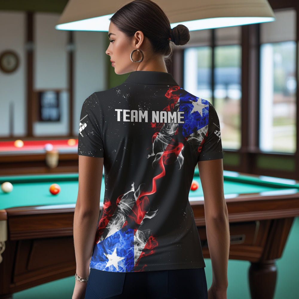 Personalize Puerto Rico Flag Smoke Billiard Shirt For Women Custom Patriotic 8 Ball Pool Team Jersey TDM0976