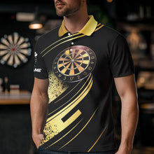 Load image into Gallery viewer, Personalized Gradient Gold And Black Darts Polo, Quarter Zip Custom Dart Shirts For Men Dart Jersey TDM3642