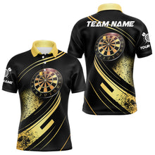 Load image into Gallery viewer, Personalized Gradient Gold And Black Darts Polo, Quarter Zip Custom Dart Shirts For Men Dart Jersey TDM3642