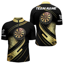 Load image into Gallery viewer, Personalized Gradient Gold And Black Darts Polo, Quarter Zip Custom Dart Shirts For Men Dart Jersey TDM3642