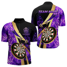Load image into Gallery viewer, Personalized Purple And Gold Smoke Swirling Men Dart Shirts, Dart Team Shirts Custom Dart Jerseys TDM3784
