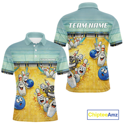 Funny Strike Bowling Polo & Quarter Zip For Men Custom Bowling Team Jersey, Bowling Outfit TDM6168